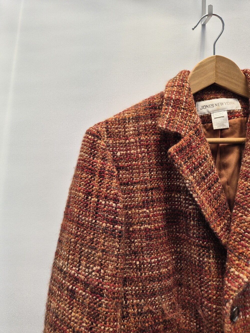 Vintage Jones New York Tweed Blazer Size 14 Wool Blend Jacket Burnt Orange Prep - Picture 2 of 16